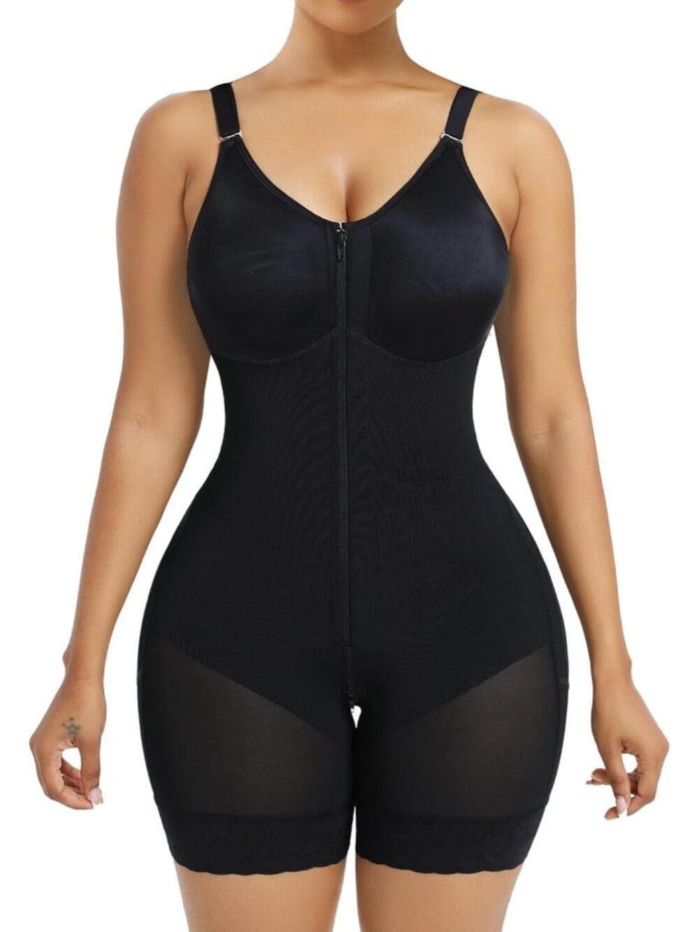 Yianna Women's Black Zipper Crotch Tummy Control Butt Lifter Body Shapewear